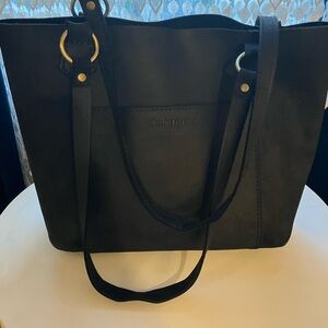Portland Leather Black Leather Tote with Brass Rings